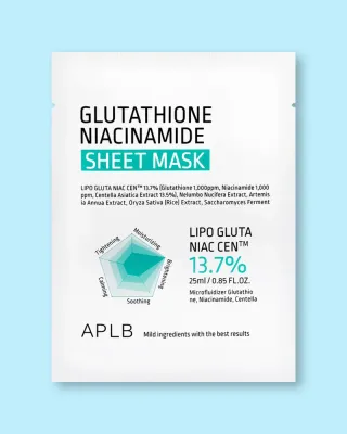 Тканевая маска для лица APLB Glutathione Niacinamide Sheet Mask с глутатионом и ниацинамидом, 25 мл x 10 шт