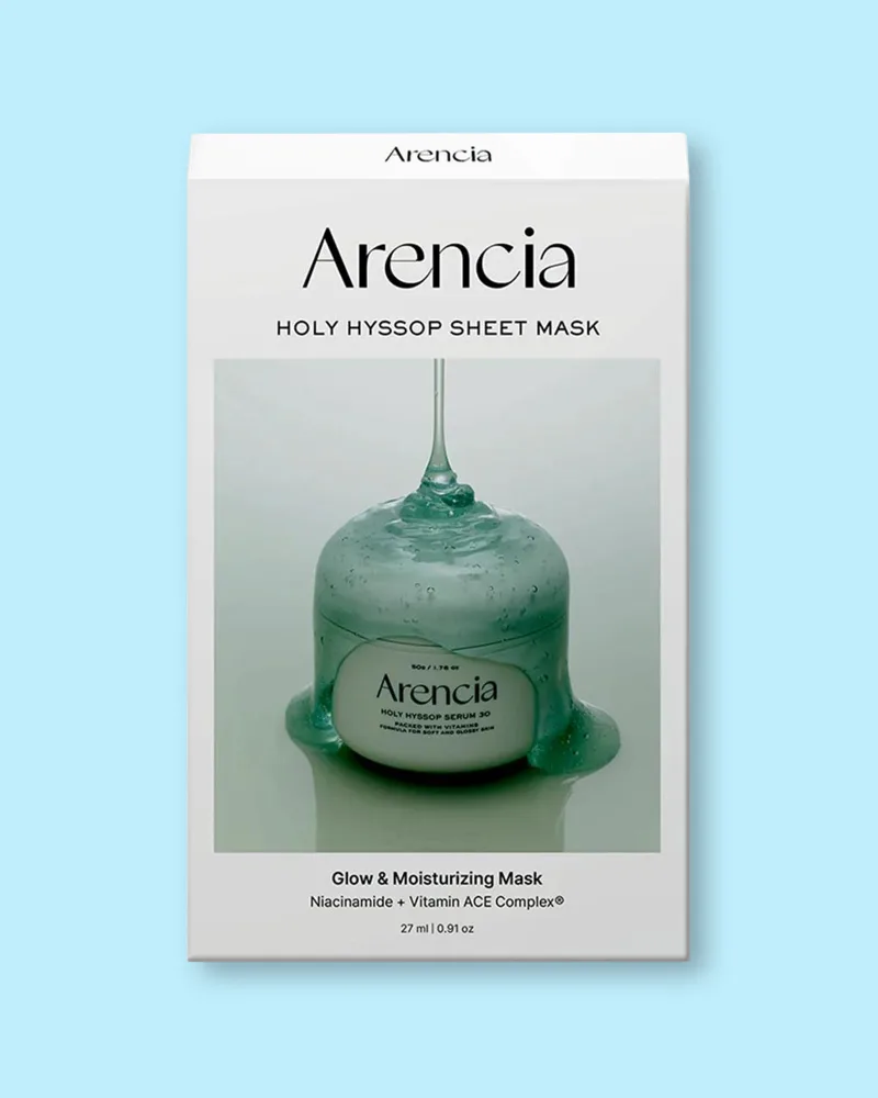 Тканевая маска для лица Arencia Holy Hyssop Sheet Mask увлажняющая, с иссопом, 27 мл x 5 шт