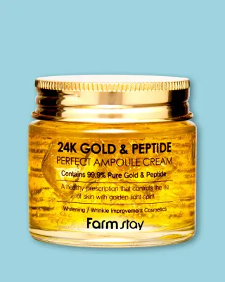 Крем для лица FarmStay 24K Gold & Peptide Perfect Ampoule Cream против морщин, с золотом и пептидами, 80 мл