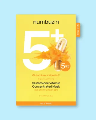 Тканевая маска для лица Numbuzin No.5+ Glutathione Vitamin Concentrated Mask с глутатионом и витаминами, 27 мл × 5 шт