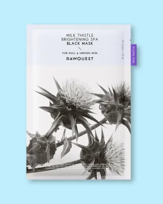 Тканевая маска для лица Rawquest Milk Thistle Brightening SPA Black Mask осветляющая, с расторопшей, 28 мл × 5 шт