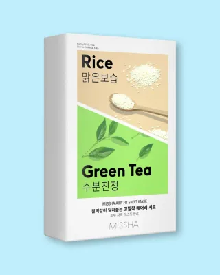 Тканевые маски для лица Missha Airy Fit Sheet Mask Rice + Green Tea, мягко осветляют тон, 19 г x 10 шт