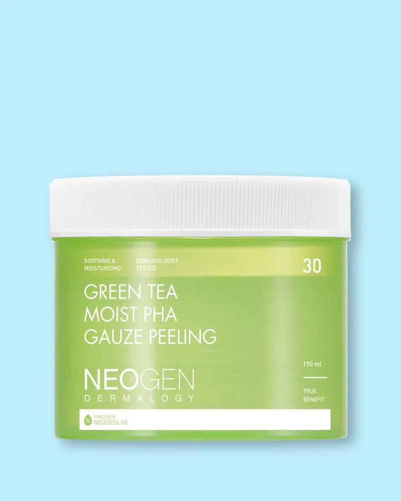 Отшелушивающие пэды для лица Neogen Dermalogy Green Tea Moist PHA Gauze Peeling с кислотами AHA, BHA, PHA, 30 шт, 190 мл