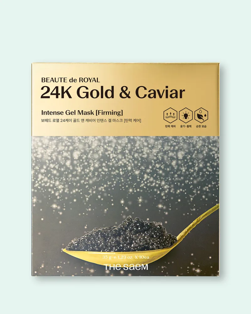 Гелевые маски для лица The Saem Beaute de Royal 24K Gold & Caviar Intense Gel Mask, с золотом и икрой, 10 шт по 35 г