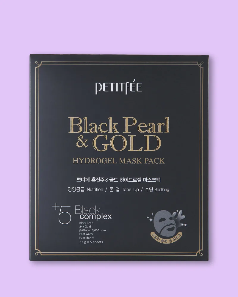 Гидрогелевая маска для лица Petitfee & Koelf Black Pearl & Gold Hydrogel Mask Pack с золотом, увлажняющая, 32 г × 5 шт