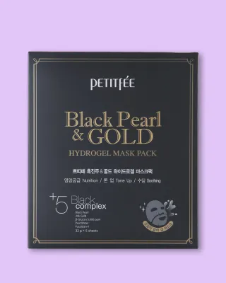 Гидрогелевая маска для лица Petitfee & Koelf Black Pearl & Gold Hydrogel Mask Pack с золотом, увлажняющая, 32 г × 5 шт