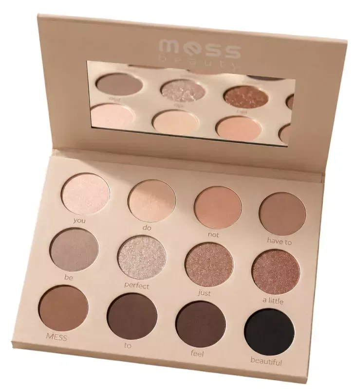 Палетка теней Mess Beauty Soft Nudes, 12 оттенков, матовые и перламутровые