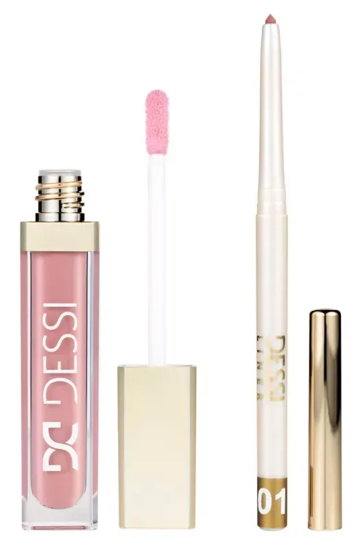 Набор для губ DESSI Nude Harmony, блеск Creamy Cover Lip Tint 113 Candy и карандаш 01