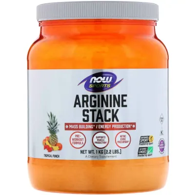 Предтренировочный комплекс NOW Sports Arginine Stack, вкус Tropical Punch, порошок, 1 кг