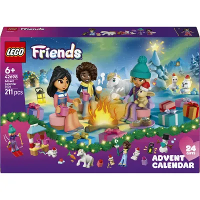 Адвент-календарь LEGO Friends 42698 2026, 211 деталей, 3 мини-куклы и 6 фигурок животных, от 6 лет