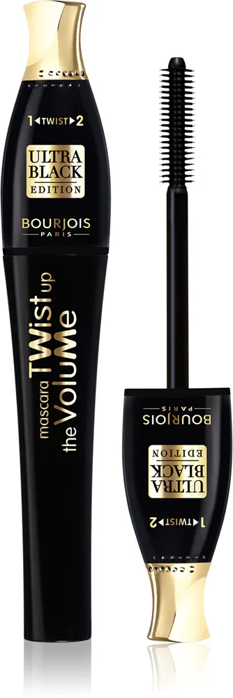 Bourjois Twist Up The Volume - Тушь для ресниц, увеличивающая объем с щеточкой 2 в 1, 8 мл, оттенок Ultra Black