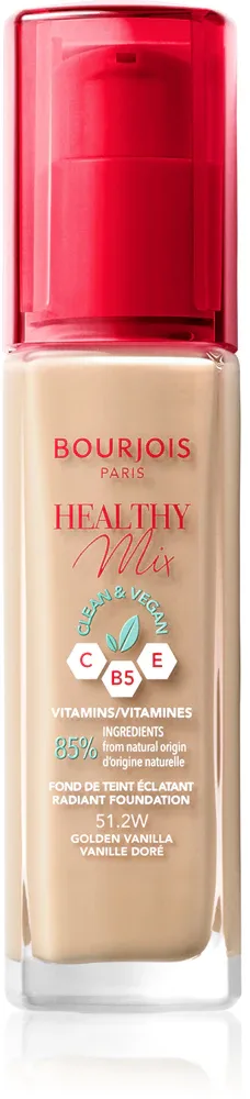 Bourjois Healthy Mix - Розовый осветляющий увлажняющий тональный крем на 24 часа, 30 мл, оттенок 51.2W Golden Vanilla