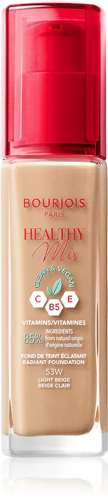Bourjois Healthy Mix - Розовый осветляющий увлажняющий тональный крем на 24 часа, 30 мл, оттенок 53W Light Beige