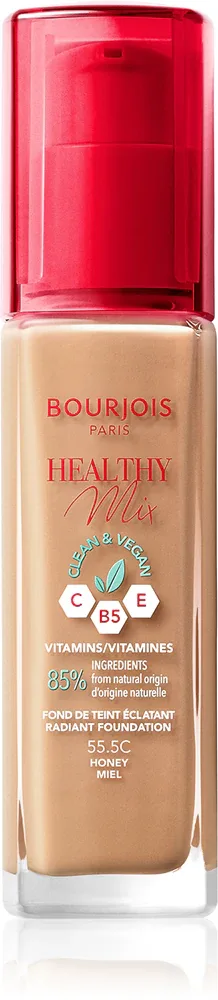 Bourjois Healthy Mix - Розовый осветляющий увлажняющий тональный крем на 24 часа, 30 мл, оттенок 55.5C Honey