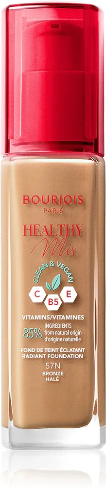 Bourjois Healthy Mix - Розовый осветляющий увлажняющий тональный крем на 24 часа, 30 мл, оттенок 57N Bronze