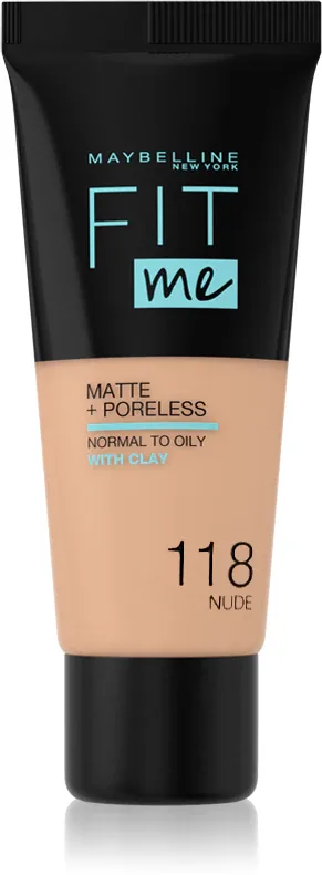MAYBELLINE NEW YORK Fit Me! Matte+Poreless - Матирующий тональный крем для нормальной и жирной кожи, 30 мл, оттенок 118 Nude