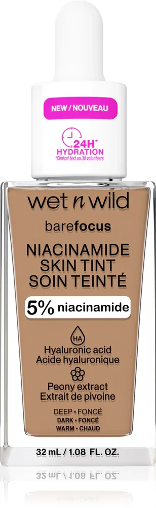 Wet n Wild BareFocus Niacinamide Skin Tint - Легкое увлажняющее тональное средство, 32 мл, оттенок Deep (Warm)