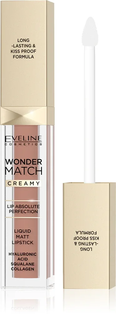 Eveline Cosmetics Wonder Match - Долговременная матовая помадка в жидкой форме с гиалуроновой кислотой, 6 мл, оттенок 11 Milky Nude