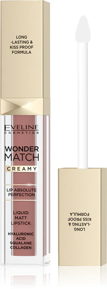 Eveline Cosmetics Wonder Match - Долговременная матовая помадка в жидкой форме с гиалуроновой кислотой, 6 мл, оттенок 09 Dream Nude