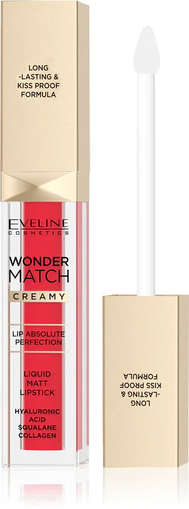 Eveline Cosmetics Wonder Match - Долговременная матовая помадка в жидкой форме с гиалуроновой кислотой, 6 мл, оттенок 06 Classic Red