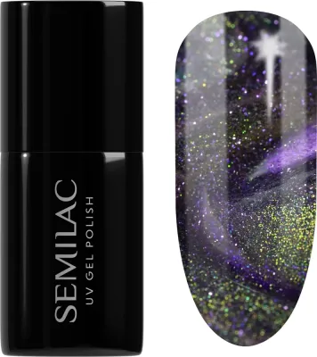 Semilac UV Hybrid Galaxy Flash - Гибридный лак для ногтей с использованием УФ / СВ-лампы, 7 мл, оттенок 825 Cyber Violet