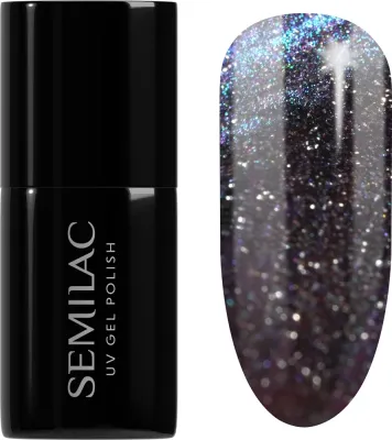 Semilac UV Hybrid Galaxy Flash - Гибридный лак для ногтей с использованием УФ / СВ-лампы, 7 мл, оттенок 828 Grey Holo