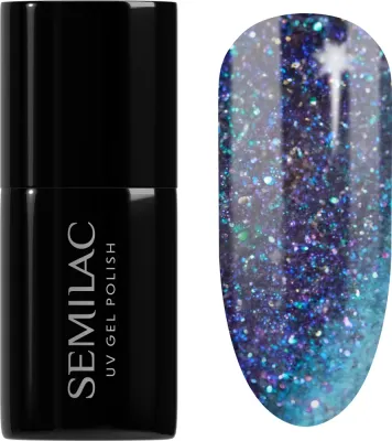 Semilac UV Hybrid Galaxy Flash - Гибридный лак для ногтей с использованием УФ / СВ-лампы, 7 мл, оттенок 826 Virtual Blue