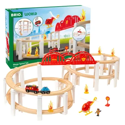 BRIO World - Большая деревянная железная дорога ПОЖАРНАЯ СЛУЖБА Набор MEGA SPIRALA 73 элемента 36114