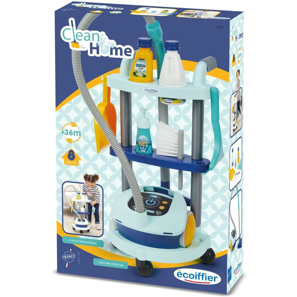Набор Ecoiffier Clean Home 2772 тележка для уборки с пылесосом и 8 аксессуарами для детей от 3 лет
