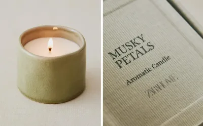 Zara Home Свеча ароматическая Musky Petals 150 г, растительный воск, аромат цветочный древесный, Розовый
