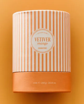 Zara Home Свеча ароматическая Vetiver Mango 300 г, растительный воск, аромат древесный, Коричневый