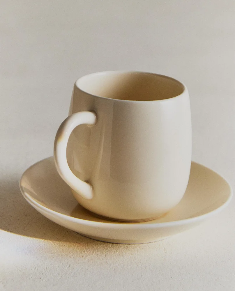 Zara Home чайная пара из каменной керамики, цвет кремовый, 9.3 см