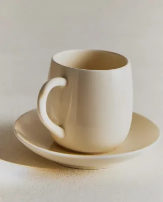 Zara Home чайная пара из каменной керамики, цвет кремовый, 9.3 см