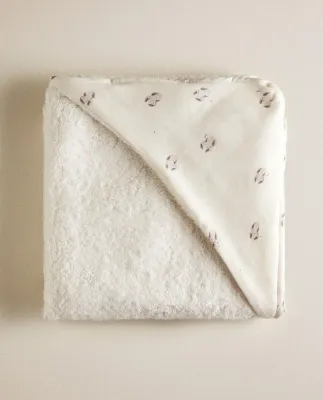 Zara Home Детское полотенце с капюшоном из хлопка, кремовый, 80x80 см