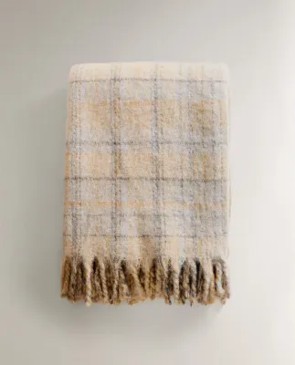 Zara Home плед из полиамида, серый, в клетку, 140x190 см