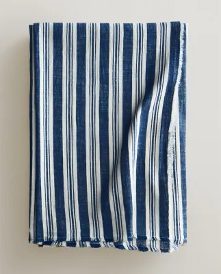 Zara Home плед из хлопка, синий, в полоску · 9126/004