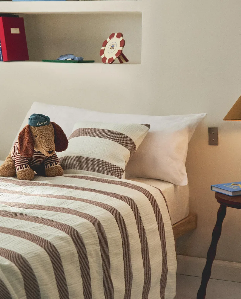 Zara Home покрывало детское из хлопка, терракотовый, в полоску
