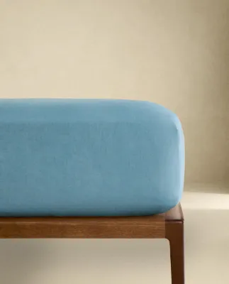 Простыня на резинке Zara Home хлопок, лён 100%, однотонный, 4126/900