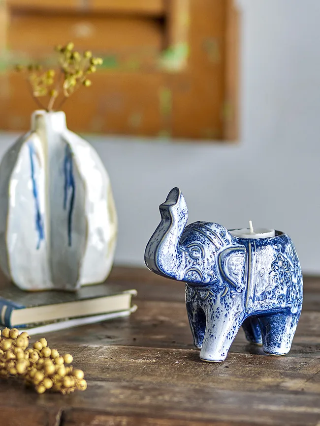 Подсвечник Bloomingville Oliphant, керамика, 8 14,5 см, синий