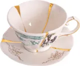 Чашка с блюдцем Seletti Kintsugi 3, фарфор, разноцветная — фото 1