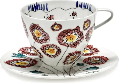 Набор чашек с блюдцами Serax Midnight Flowers, 2 шт., 200 мл, костяной фарфор, синий · арт. fabr B9223129-307