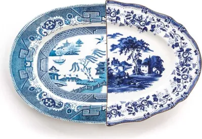 Блюдо сервировочное Seletti Diomira, овальное, костяной фарфор, 24,8 37 см, синее