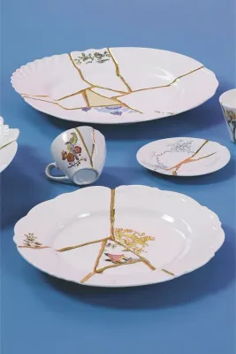 Блюдо сервировочное Seletti Patera Kintsugi 2, круглое, фарфор, 21 см, белое
