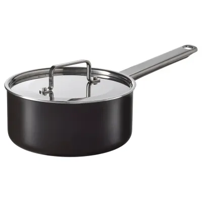 IKEA GULDÖRING (ИКЕА ГУЛДЁРИНГ) — Кастрюля с крышкой, антипригарное покрытие/нержавеющая сталь чёрно-серый 2 л