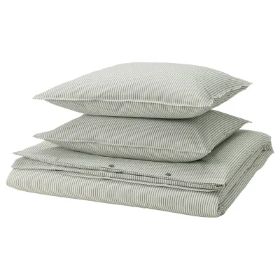 IKEA SOLFIBBLA (ИКЕА СОЛФИББЛА) — Пододеяльник и 2 наволочки, белый зеленый/полоски 200х200/50х60 см