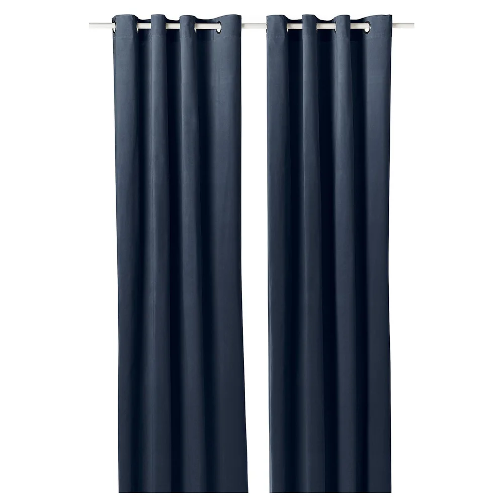 IKEA SANELA (ИКЕА САНЕЛА) — Штора, 2 шт., тёмно-синяя бархатная с люверсами 140x250 см