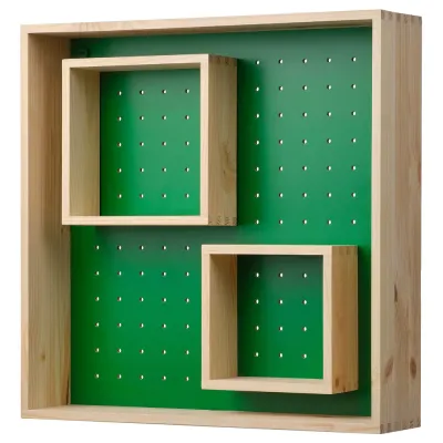 IKEA SKOGSMOSAIK (ИКЕА СКОГСМОСАИК) — Полка выставочная, сосна/зелёный 45х45 см