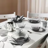 IKEA HAVSGÄDDA (ИКЕА ХАВСГЭДДА) — Тарелка глубокая, рисунок в полоску/серый 19 см — фото 5