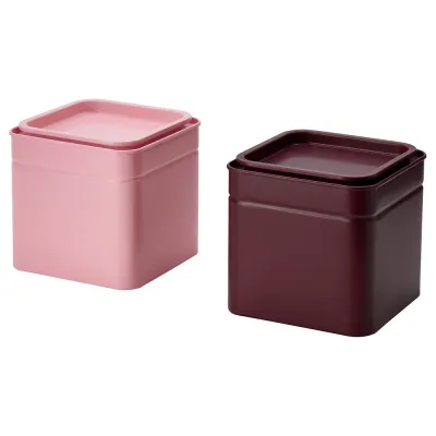 IKEA BLOMNING (ИКЕА БЛОМНИНГ) — Банка с крышкой, коричнево-красный/розовый для кофе/чая 10x10x10 см