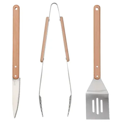 IKEA GRILLTIDER (ИКЕА ГРИЛЛТИДЕР) — Набор аксессуаров для гриля, 3 предмета, нержавеющая сталь/бук